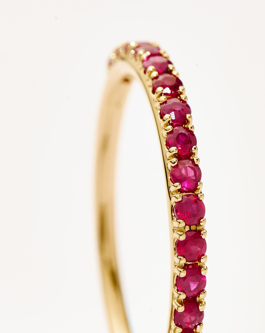 anillo de rubí de media eternidad en oro macizo de 14 k