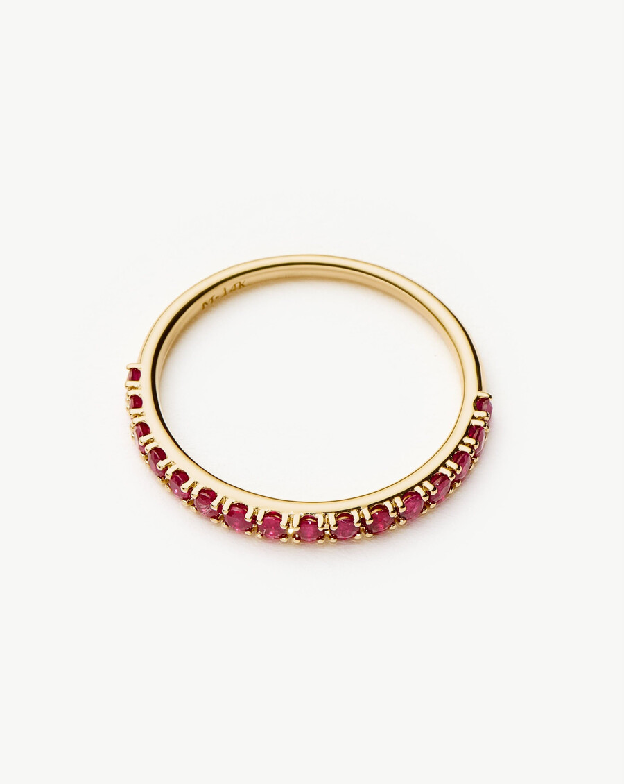 anillo de rubí de media eternidad en oro macizo de 14 k