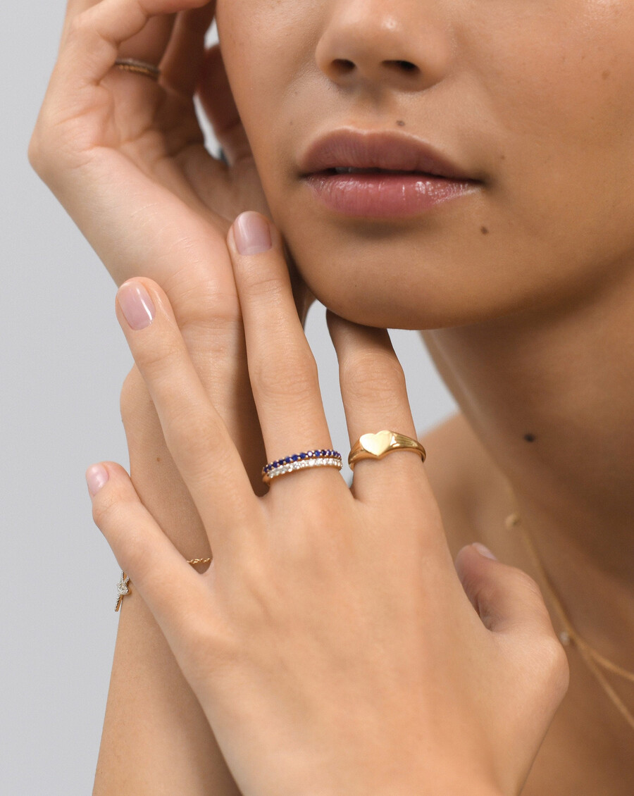 anillo de eternidad con zafiro de media eternidad - oro macizo de 14 kzafiro