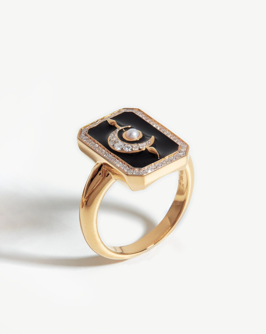 anillo harris reed lunar de oro macizo de 14 k y esmalte negro