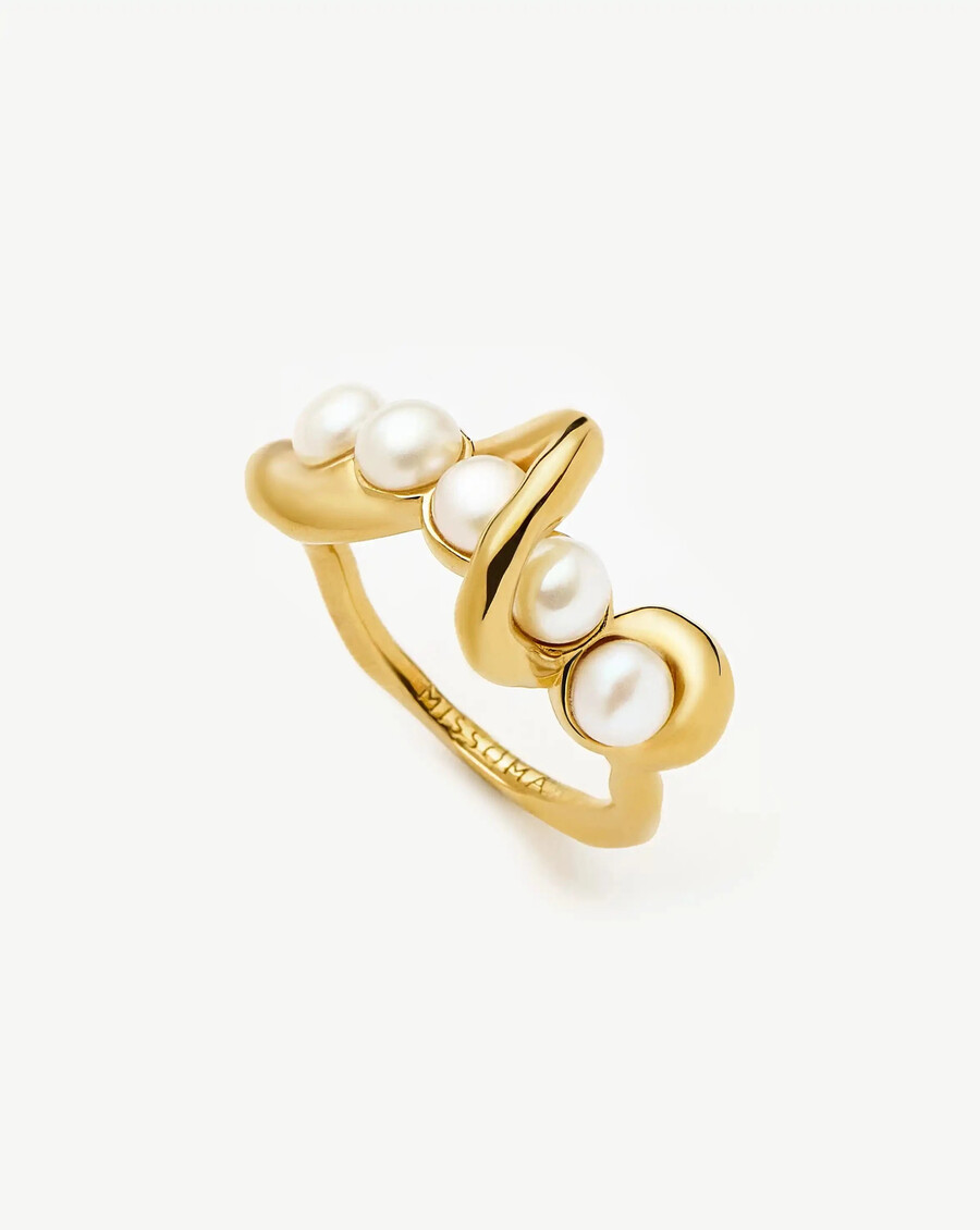 anillo apilable trenzado de perla fundida - oro vermeil de 18 kperla