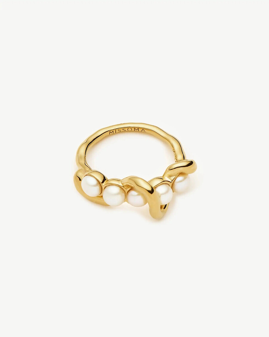 anillo apilable trenzado de perla fundida - oro vermeil de 18 kperla