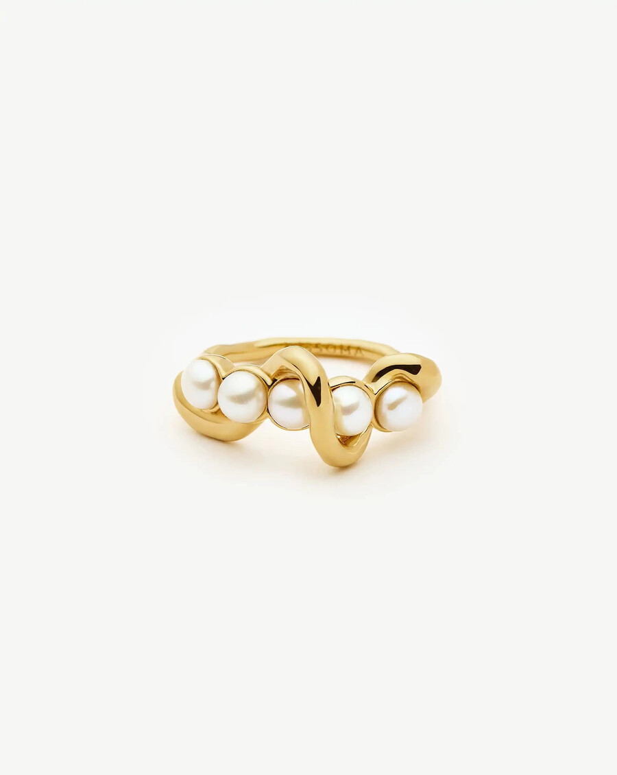 anillo apilable trenzado de perla fundida - oro vermeil de 18 kperla