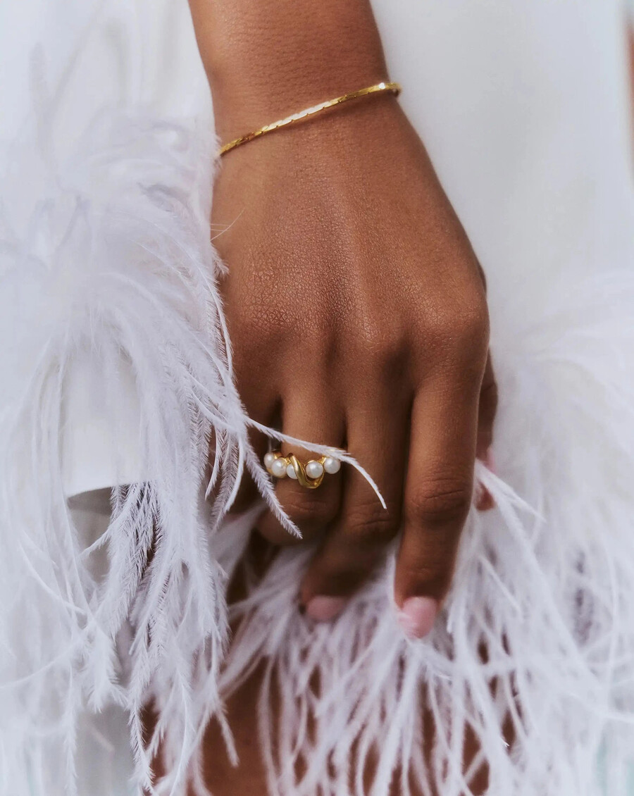 anillo apilable trenzado de perla fundida - oro vermeil de 18 kperla