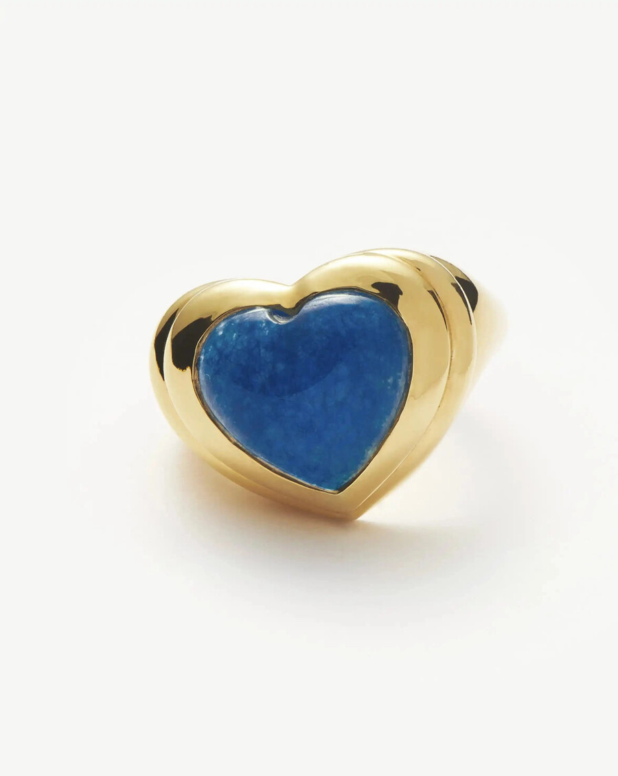 anillo de corazón de gelatina con piedras preciosas - chapado en oro de 18 kcuarzo azul