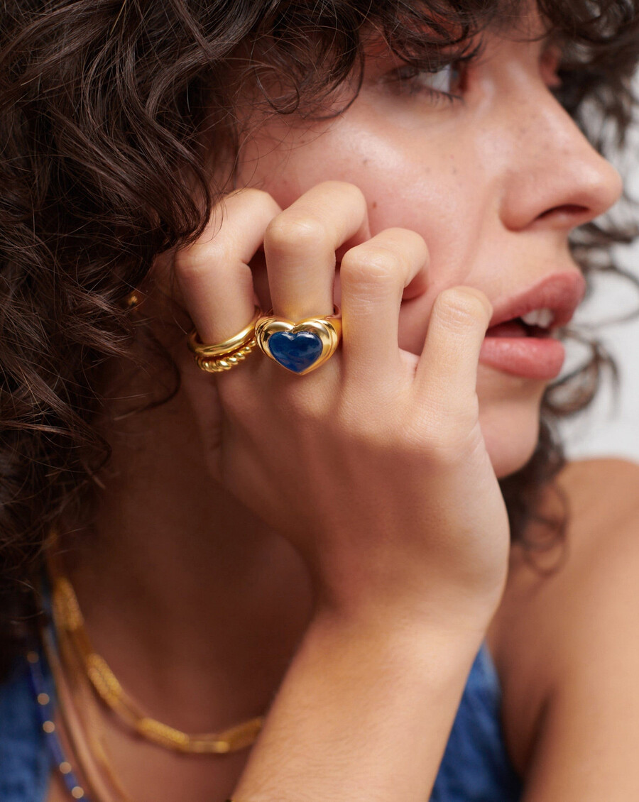 anillo de corazón de gelatina con piedras preciosas - chapado en oro de 18 kcuarzo azul