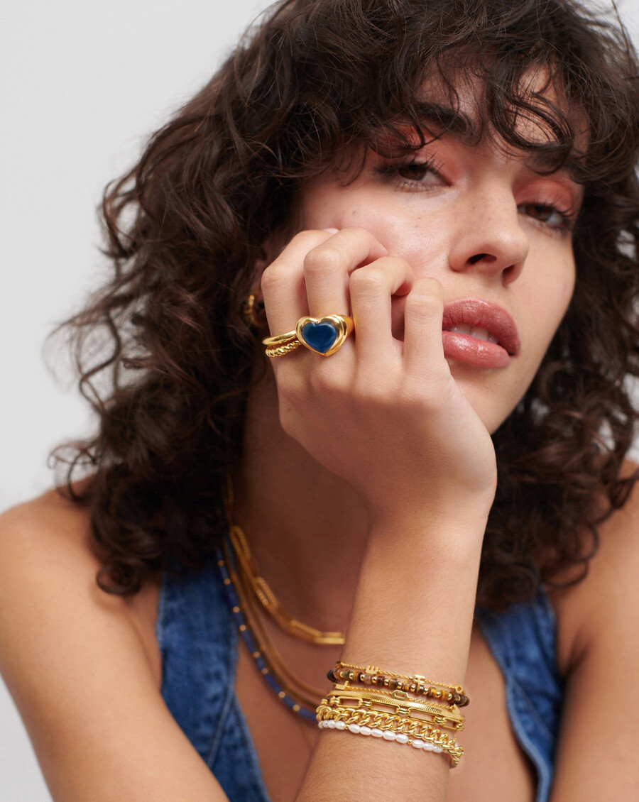 anillo de corazón de gelatina con piedras preciosas - chapado en oro de 18 kcuarzo azul
