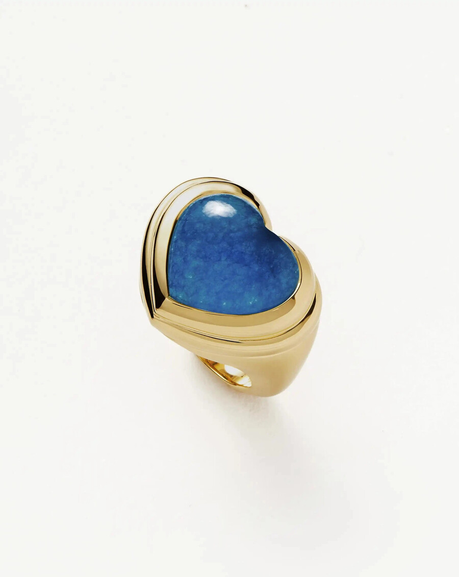 anillo de corazón de gelatina con piedras preciosas - chapado en oro de 18 kcuarzo azul