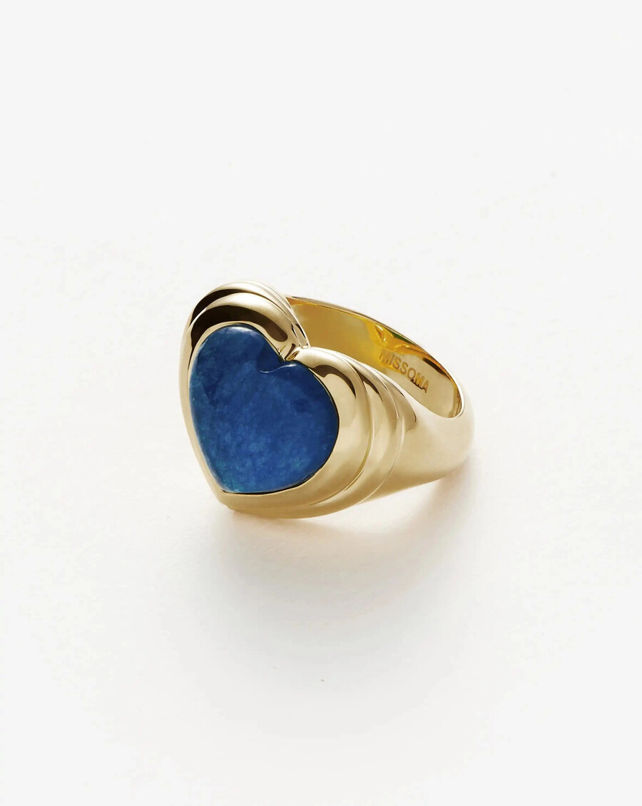 anillo de corazón de gelatina con piedras preciosas - chapado en oro de 18 kcuarzo azul