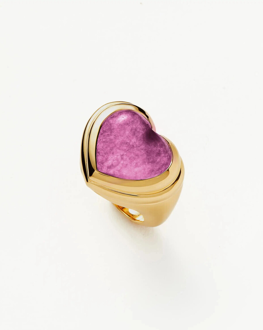 anillo de corazón de gelatina con gema - chapado en oro de 18 kcuarzo morado