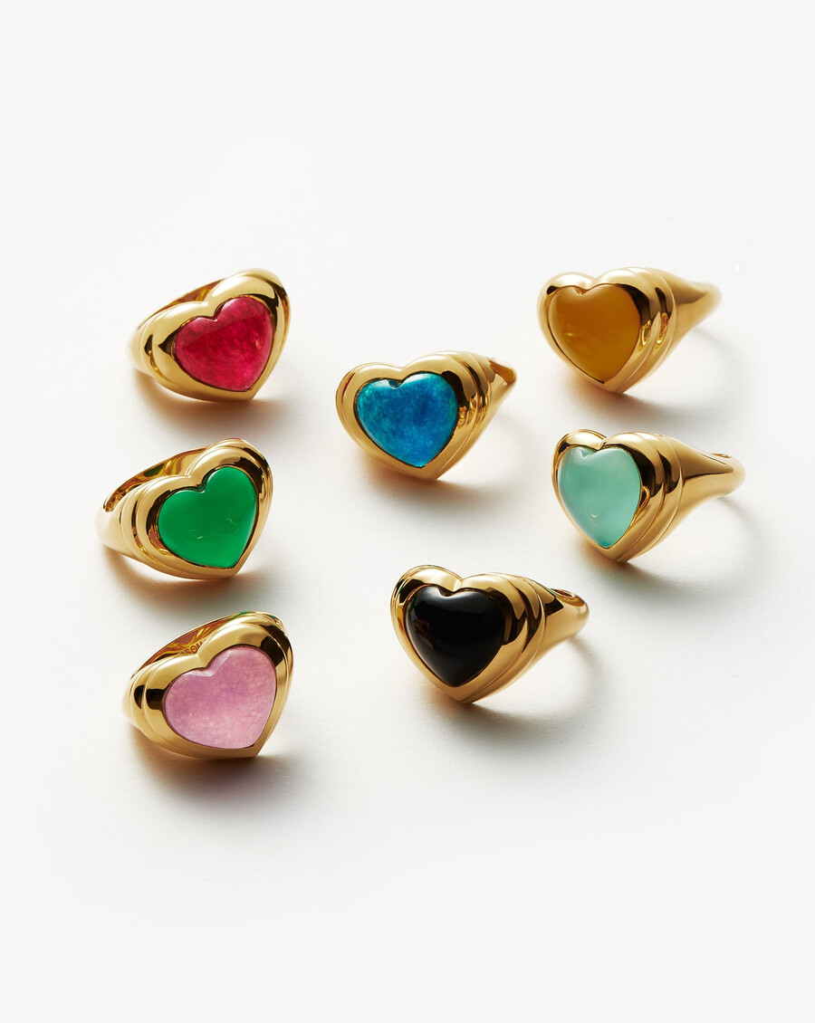 anillo de corazón de gelatina con gema - chapado en oro de 18 kcuarzo morado