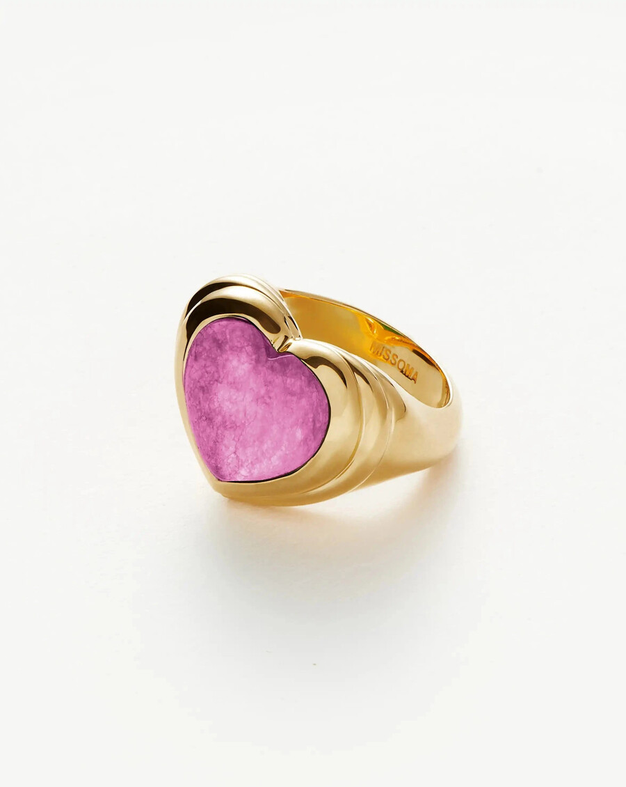 anillo de corazón de gelatina con gema - chapado en oro de 18 kcuarzo morado