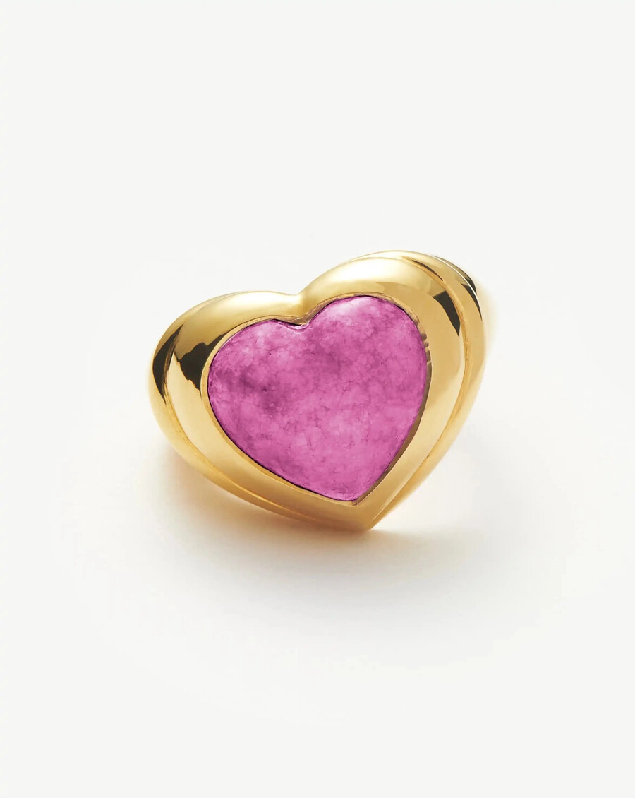 anillo de corazón de gelatina con gema - chapado en oro de 18 kcuarzo morado