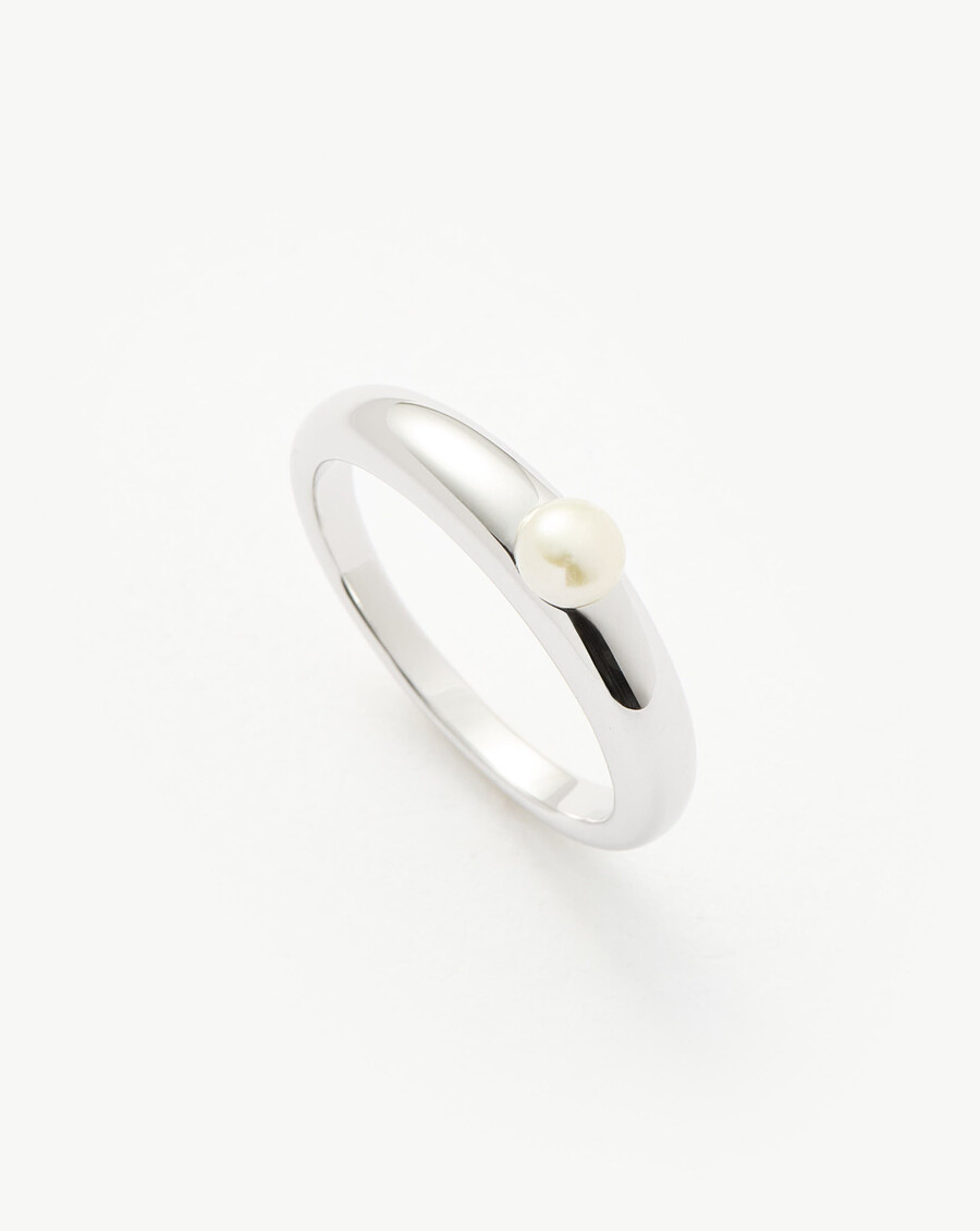 anillo apilable clásico con perla de botón - plata