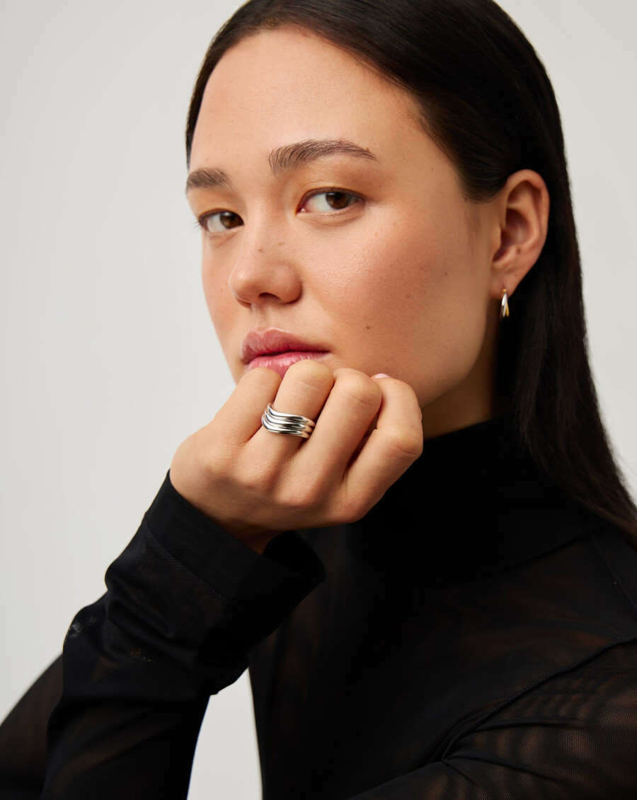 anillo triple savi signature - plata
