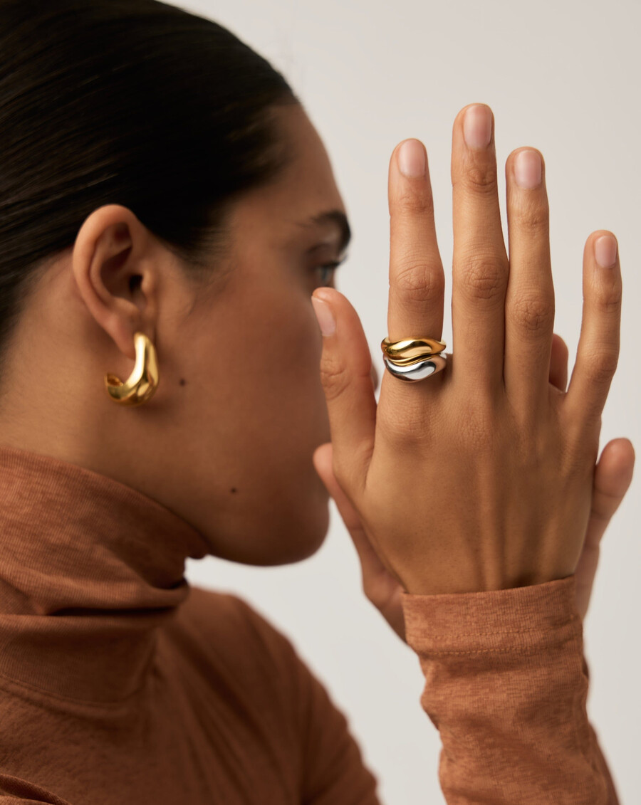 juego de anillos apilables savi signature - oro y plata