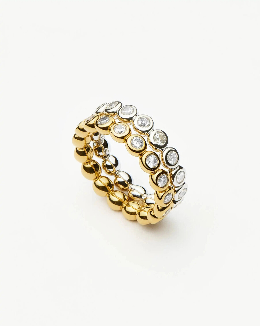 anillos apilables tennis eternity - oro y plata