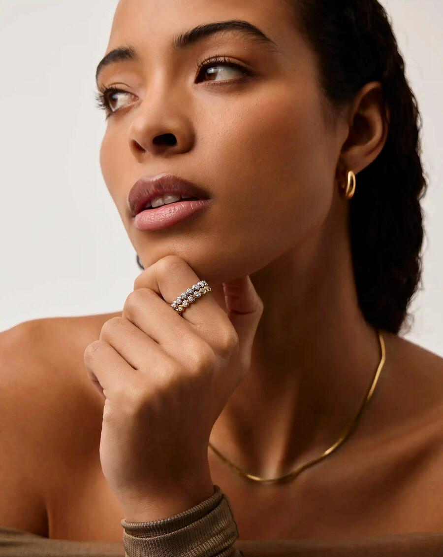 anillos apilables tennis eternity - oro y plata