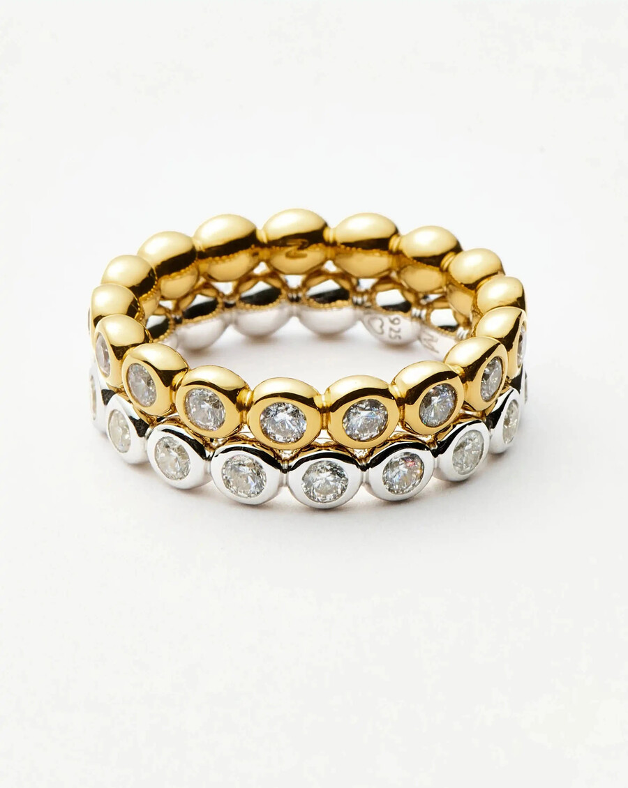 anillos apilables tennis eternity - oro y plata