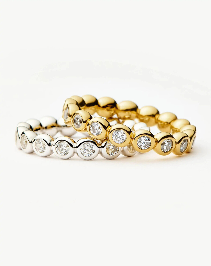 anillos apilables tennis eternity - oro y plata