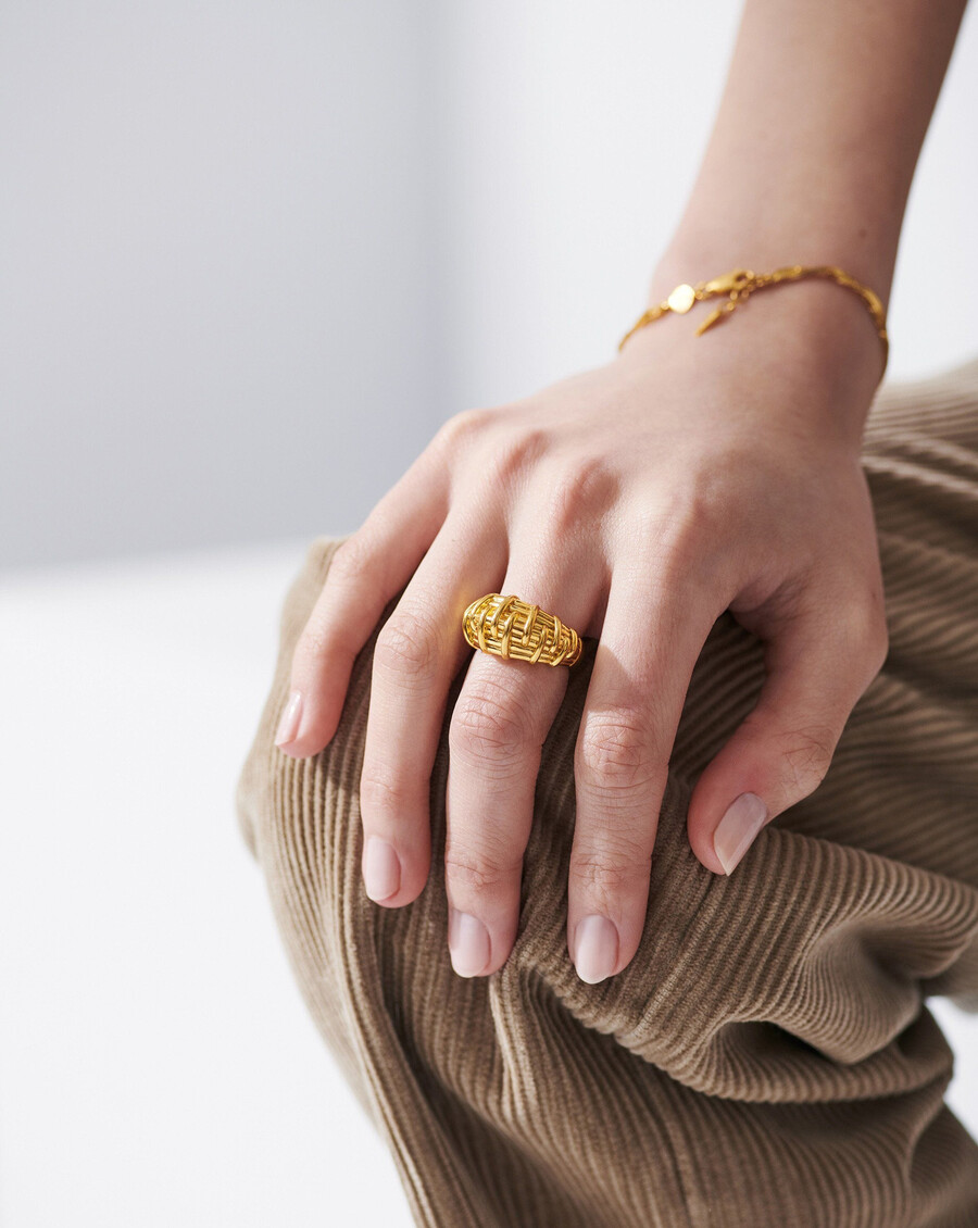 anillo de rafia bombe - baño de oro de 18 k