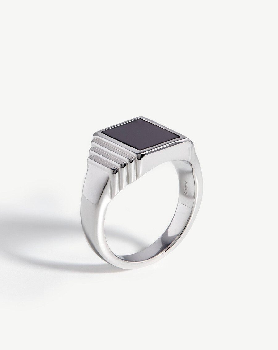 anillo de sello con cresta fusionada - plata de leyespinela negra