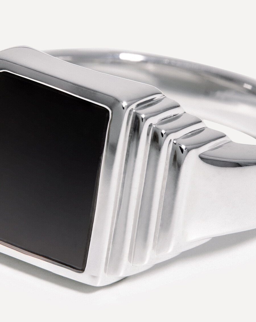 anillo de sello con cresta fusionada - plata de leyespinela negra