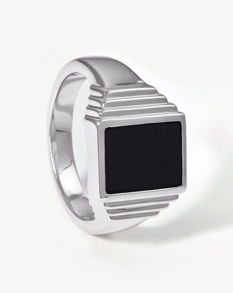 anillo de sello con cresta fusionada - plata de leyespinela negra