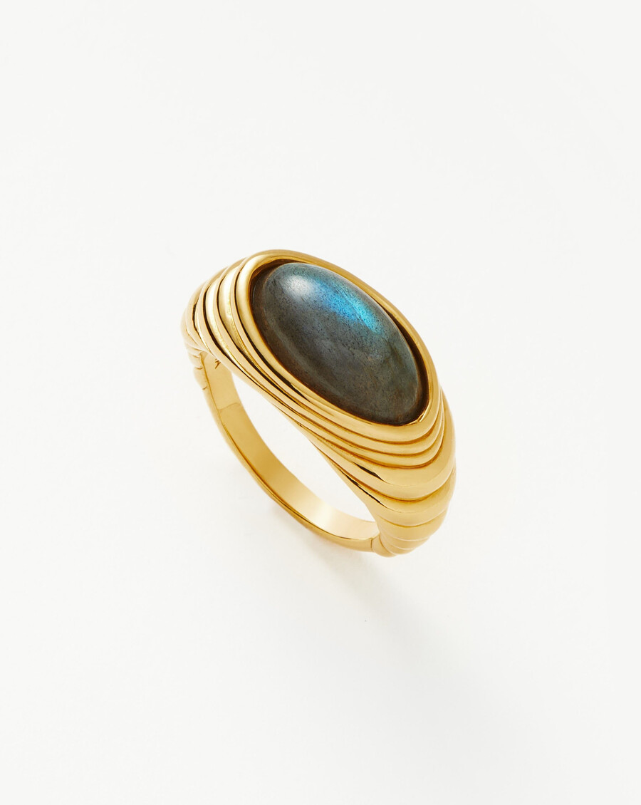 anillo de piedra preciosa con cresta ondulada - labradorita