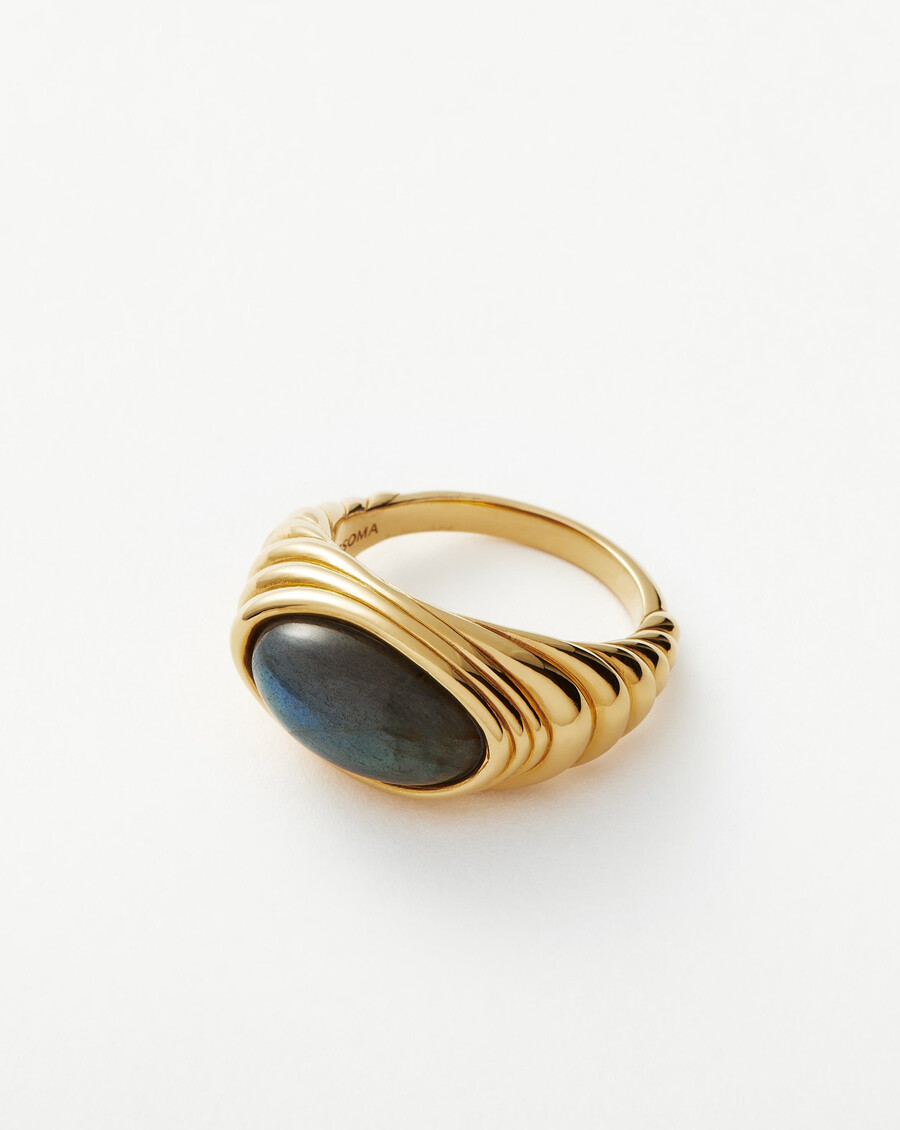 anillo de piedra preciosa con cresta ondulada - labradorita